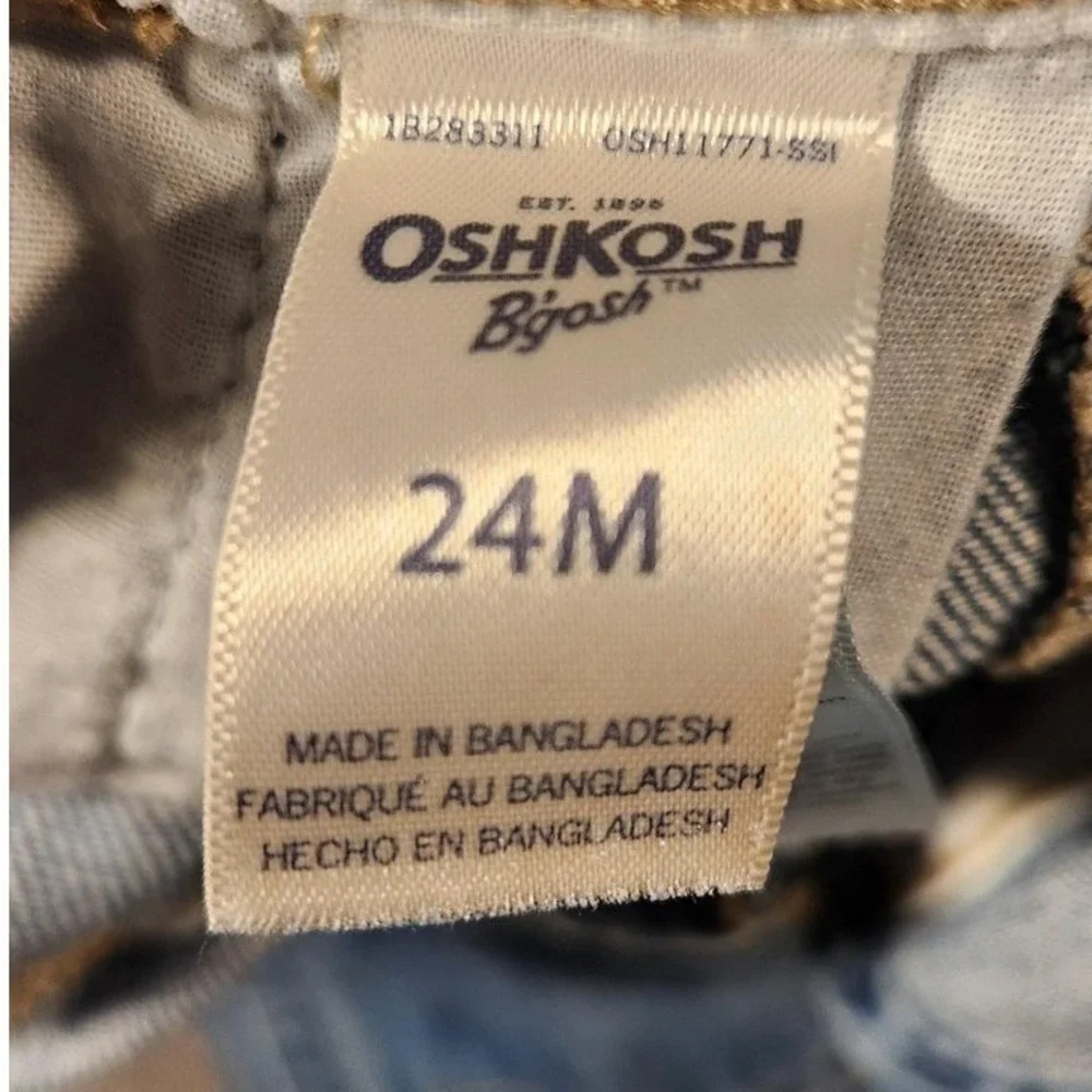 OshKoshVintage B'gosh Overalls Boys 24M Blue Denim Cargo Utility‎ Adjustable